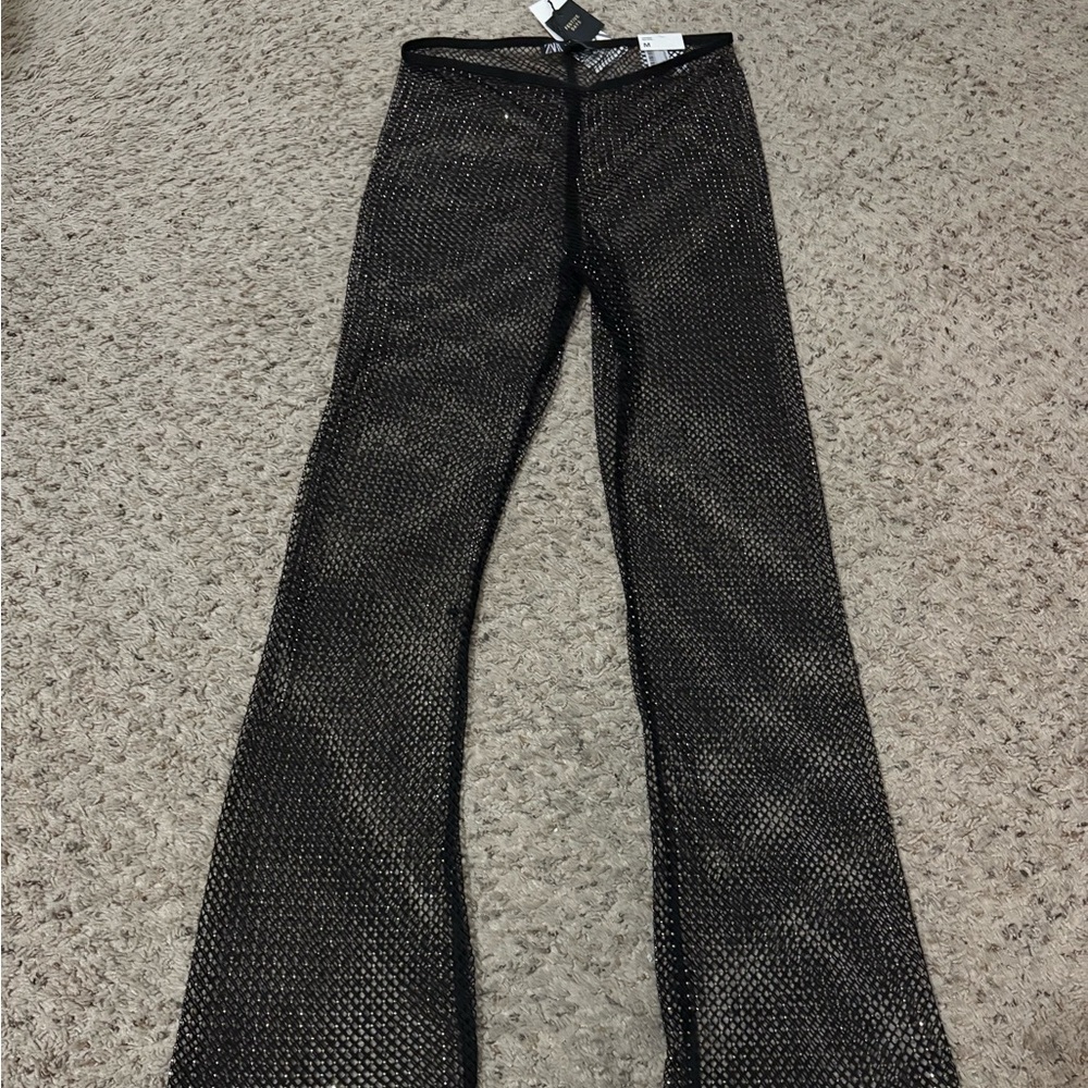 Zara Black Mesh Boot Cut Pants